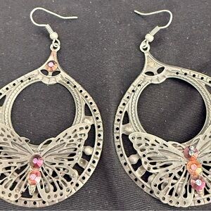 Butterfly Silver and Pink Earrings